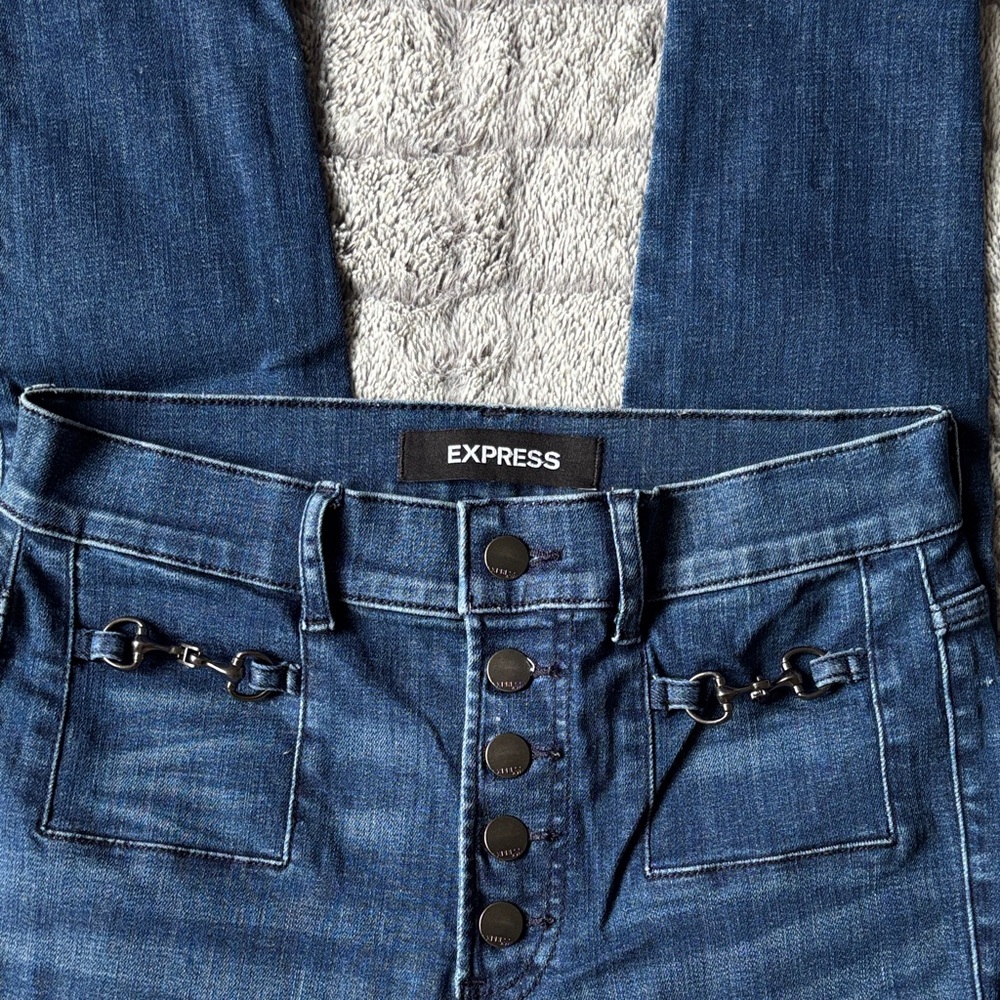 Express High Rise Dark Blue Jeans - Picture 2 of 5